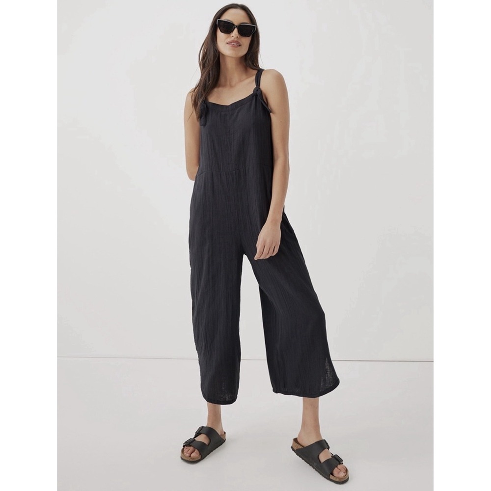 Pact Black Jumpsuit Size XL Organic Cotton Wide Leg Charcoal